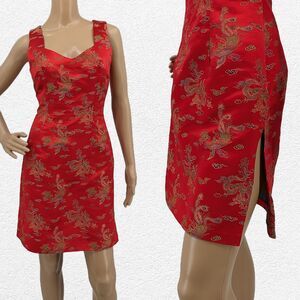 Vintage 90s Frederick's of Hollywood Mini Dress Dragon Embroidery Asian Size 4